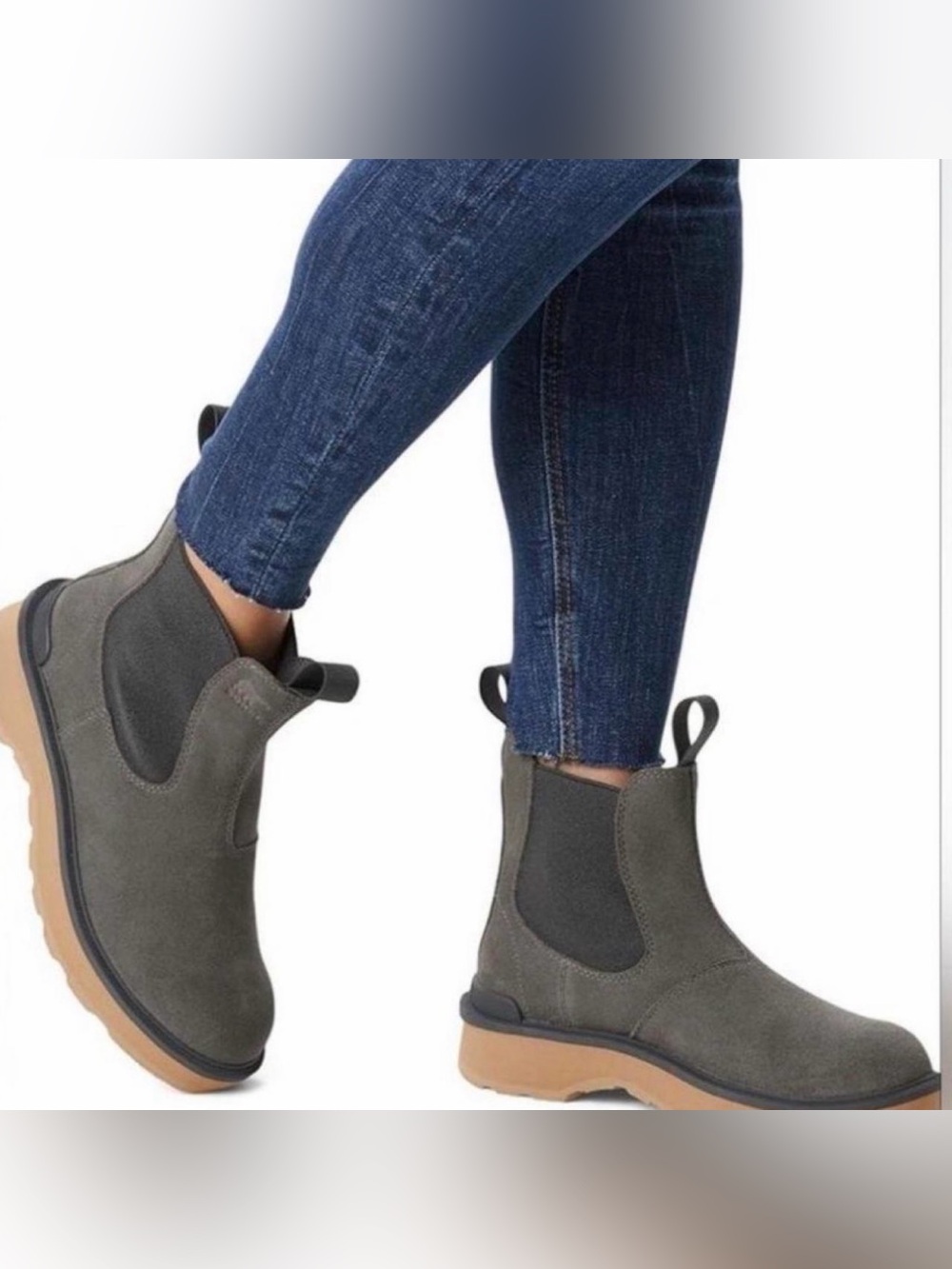 Women's grey Chelsea Boots with Gum Sole